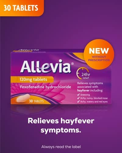 Allevia 120 mg Tablets Fexofenadine - Hayfever Allergy Relief  24hr Relief from Symptoms Including Sneezing, Watery Eyes, Itchy & Runny Nose - Prescription Strength - 30 Count (Pack of 1)
