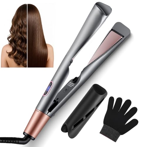Amoing Fer à Lisser Lisseur Boucleur Cheveux 2 En 1, Pro Lisseur à Cheveux Twist Pour Femme, Multistyler Lissage, Tous Types Cheveux, équipé D'un Manchon...