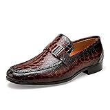GOLDEN COXES FAMILY Premium Dress Shoes for Men, Classic Alligator Printed Business Leather Dress Slip on Loafer Shoes for Mens, Brown, 11
