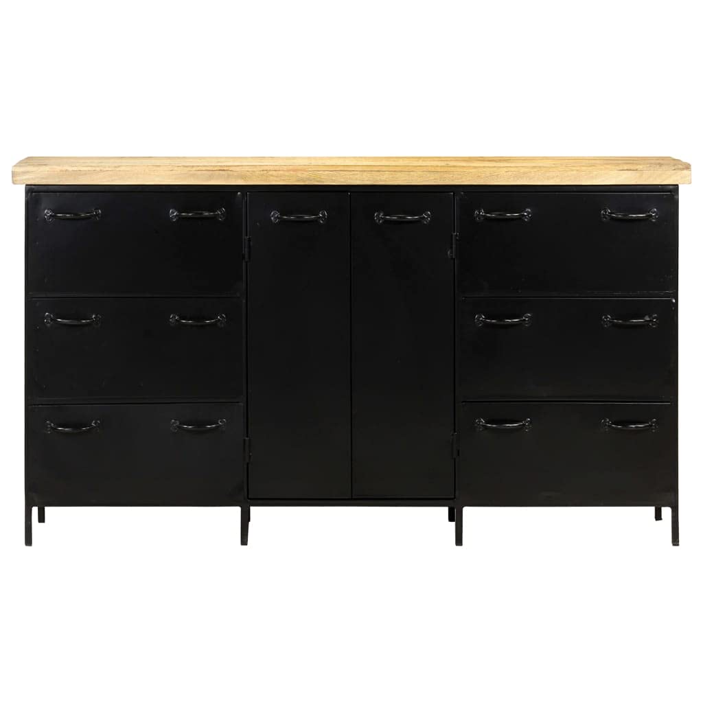 Credenza in Legno di Mango Grezzo 140x38x76 cm con 2 Ante e 6 Cassetti Mobile Buffet per Soggiorno Cucina Ingresso Arredo Rustico Industriale
