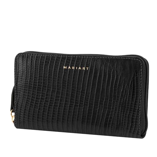 Mariart 121N Carteira Feminina de Couro Bovino Legítimo c/Fechamento em Zíper (Preta)