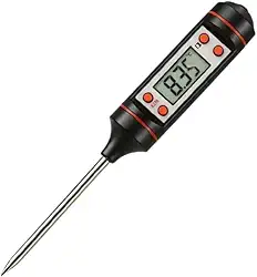 Termômetro Culinário Digital, Leitura Instantânea e Alta Precisão, Profissional para Temperaturas de Carnes, Churrasco, Doces, Leite e Forno, Haste em Aço Inox, Cozinha Gourmet e Casa