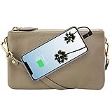 Mighty Purse Womens Trio Handbag - Genuine Leather Crossbody Bag with Built-in Phone Charger -...