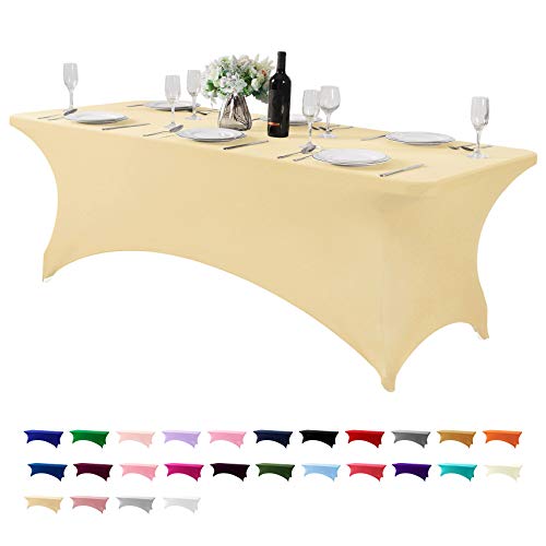 Hezuzo Spandex Table Cover for 8FT or 4ft or 6ft Table Universal Fitted Stretch Tablecloth for Party, Banquet, Wedding and Events-Champagne