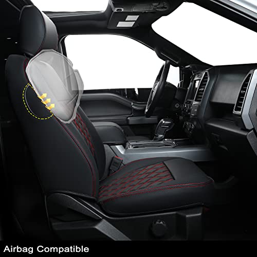 Image of LUCKYMAN CLUB for F150 SuperCrew 2015-2026 Custom Pickup Car Truck Seat Covers X06-XLT, Waterproof Faux Leather, Full Coverage, Also Fit 2017-2026 F250 /F350 (Black&Red Full Set)
