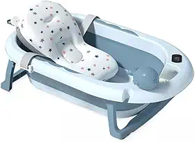 Banheira para bebê Retratil, Portatil com Termômetro Digital, Almofada, e Brinquedo