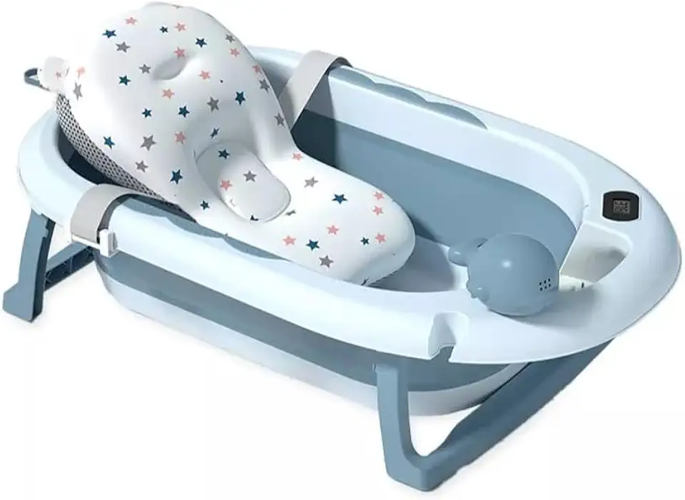 Banheira para bebê Retratil, Portatil com Termômetro Digital, Almofada, e Brinquedo