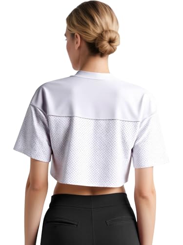 Jiveels Cropped Top Jersey for Women Y2k Hip Hop Plain Football Jersey Crop Top V Neck Short Sleeve Shirts Mesh Streetwear3