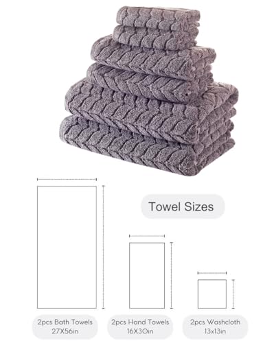 BAGNO MILANO Turkish Bath Towels, Soft Plush Jacquard Luxury Bath Towels, Quick Dry Towel Set (Grey, 6 pcs Towel Set) - Image 2
