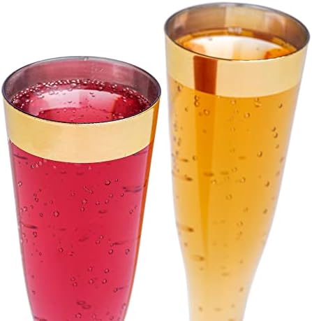 STACKABLES ~ 24 Pack Champagne Flute Glasses ~ 6oz 2pc Clear Glass with Gold Rim ~ Elegant Party Flutes for Catering Weddings Parties Bars & Family Reunions