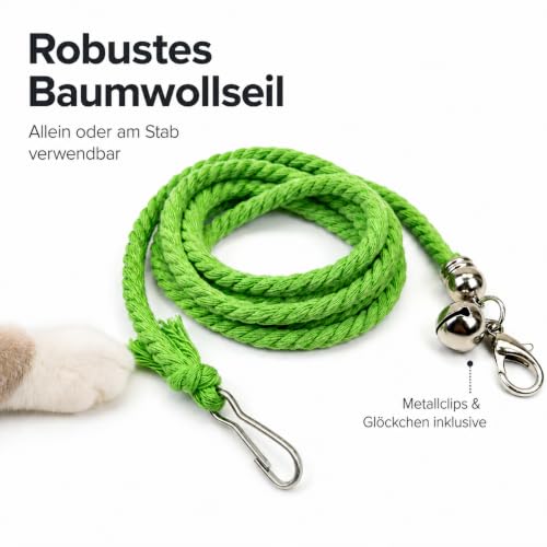 Katzenangel Set mit Edelstahl Teleskopstab und 3 Anhängern - Flexible Katzenangel mit Feder, Insektenspielzeug und Baumwollseil - Interaktives Katzenspielzeug für Wohnungskatzen – Bild 5