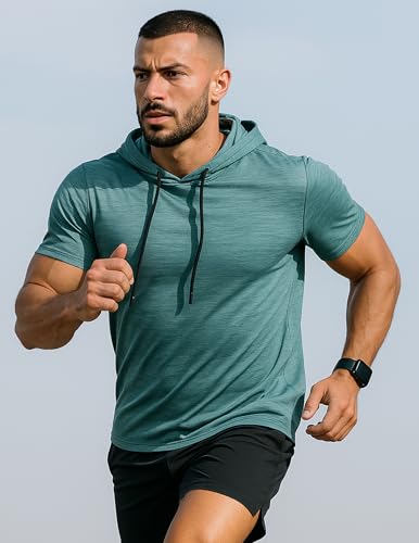 3 Pack: Men's Lightweight Short Sleeve Workout Hoodies, Athletic Dry Fit Hooded T Shirts for Gym Running4