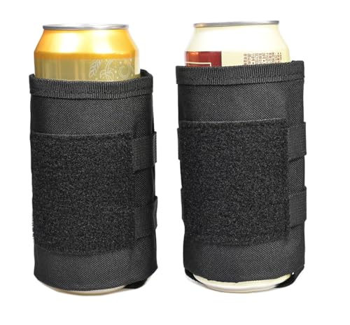 16oz Standard Can Sleeves Nylon Blank Sleeves Can Covers Beer Bottle Sleeves Coolers Holder with Molle Back Straps (Black 2PC)