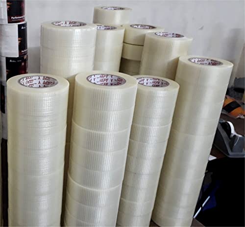 Image of ISAN Cross Filament Strapping Tape, 144mm(6 inch Approx) X 25Mtr (6 Pcs) | Strong Transparent Fiberglass Reinforced Tape, PilferProof for Crack Repair, Cricket Bat, Heavyduty Sealing, Binding, Packing