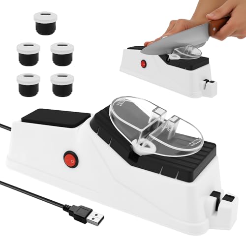 Electric Knifes Sharpener, Kitchen Knife Sharpener with 6 Replacement Grinding Wheel, USB Electric Sharpening for Kitchen Knives Scissors Screwdrivers