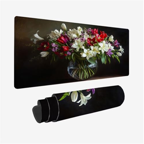 Alfombrilla Ratón Flor Mouse Pad Planta Alfombrilla Ratón XXL 1000x500x3mm, Mousepad Oficina Accesorios, Base de Goma Antideslizante, Bordes Cosidos, Impermeable, Lavable, Oficina Decor,Model698
