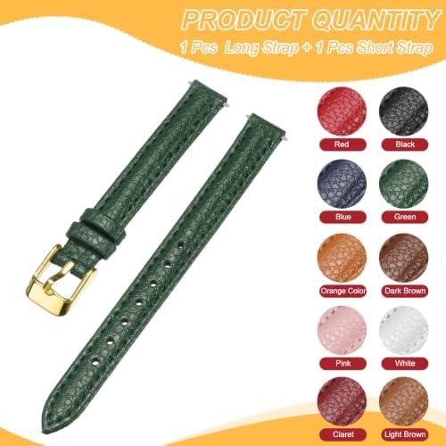 HARFINGTON Leather Watch Band 10mm Vintage Textured Padded Leather Watch Strap Litchi Grain Pattern Replacement Wristband with Stainless Steel Pin Buckle for Men and Women, Green - 2