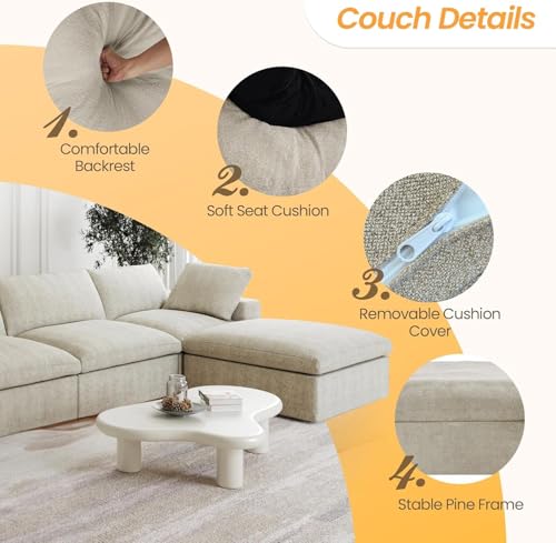 Image of JACH U-Shaped Cloud Sectional Couch for Living Room, Modular Convertible Sectional Couch, Sofa Cushion Covers Removable, Comfy Sofas with Chaise Ottomans for Apartment, Office (Khaki)