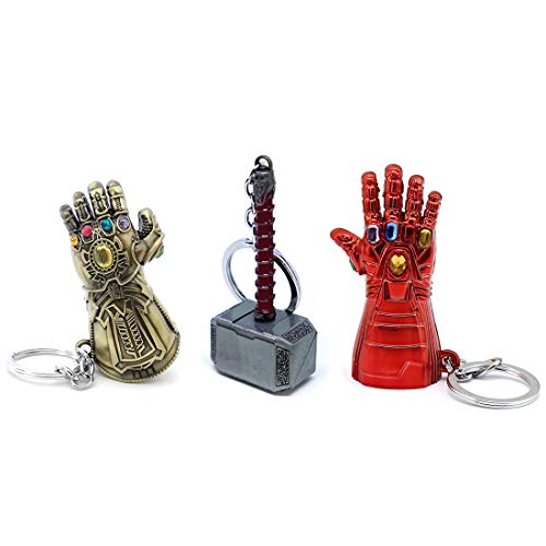 365Home 3-Pack Nano Gauntlet Keychain Infinity Gauntlet Keychain Mjolnir Key Chain Thor Hammer Keychain Key Ring