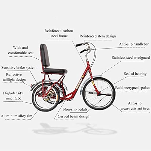 3 Wheel Bikes Triciclo Adultos Bicicleta Tres Ruedas Hombres, Mujeres, Personas Mayores, jóvenes, Bicicleta Urbana Moderna y Sencilla, Triciclo, Bicicleta, Asiento con Respaldo Ajustable, Ciclismo