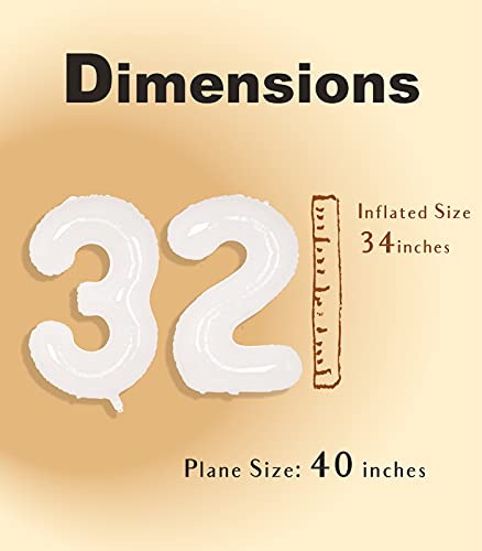 Image of SUWEN 40 Inch White Large 32 Balloon Number Big Foil Helium Numbers 0-9 | Giant Jumbo Happy 32nd Birthday Party Decorations for Men or Women Huge Mylar 23 Anniversary Party Supplies