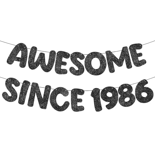 Image of Fulmoon Pre-strung Awesome Since 1986 Banner Glitter Happy 40th Birthday Banner Funny 40th Birthday Decorations 1986 Party Decorations for Men Women Anniversary(Black)