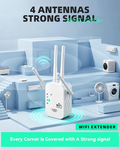 Image of 2026 WiFi Extender Signal Booster for Home, 9800sq.ft Wireless Internet Repeater, Long Range WiFi Booster and Signal Amplifier w /Ethernet Port, WiFi Router Extender Support 99% Devices, 1-Tap Setup