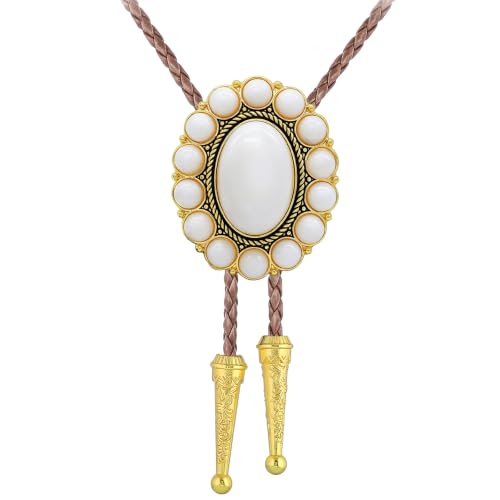 Image of GelConnie Bolo Tie for Men Women Western Cowboy Turquoise Leather Necktie | Natural Stone Bolo Tie Necklace for Women Rodeo Cowboy Leather Necktie Native American Western Cowgirl Ties Adjustable Cord