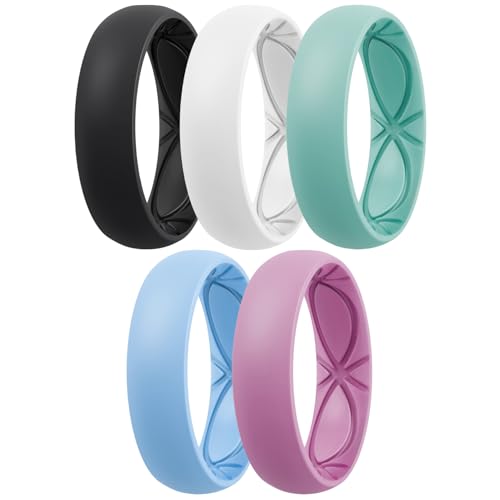 Image of Egnaro 4 /5 /8 Variety Multipack Ergonomic Breathable Bridal Rings Sets, 6mm Wide - 2mm Thick Rubber Wedding bands women, silicone Rings for her with Half Size