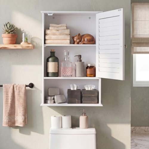 Miniatura 8 de Lifezeal Armario De Baño De Pared Con 3 Estantes De Almacenamiento, 42 X 17 X 70 Cm, Armario De Almacenamiento Colgante De Una Puerta De Madera Para Cuarto De Baño, Estante Ajustable Blanco