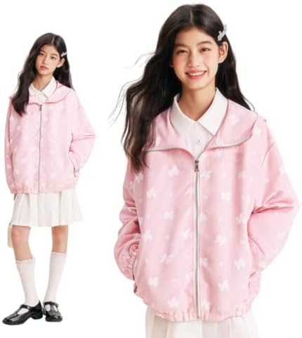 Barry Bunny Mountain Hoodie, Kids, Outerwear, Girls, Windproof, Cold Protection, Outdoor Jacket, Lightweight Coat, Cute, Pony Pattern, Hooded, Zipper Pockets, Casual, Spring, Autumn, Winter