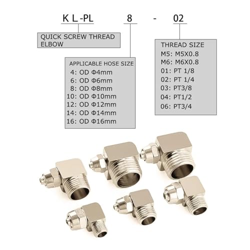 Conector rápido KL-PL12-04 y accesorios de codo neumáticos con tuerca 5