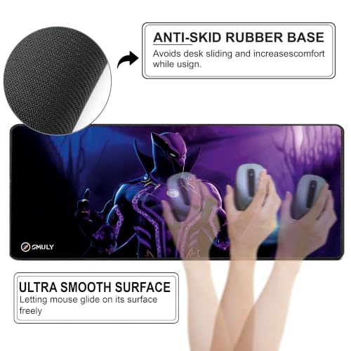 Image of Purple Superhero Mouse Pad 12x32Inch 3mm Extended Gaming Desk Mat with Anti-Slip Rubber Base Mousepad for Smooth Surface Desk pad for PC & Laptop Use Waterproof & Stiched (Violet /Black) Deskpad