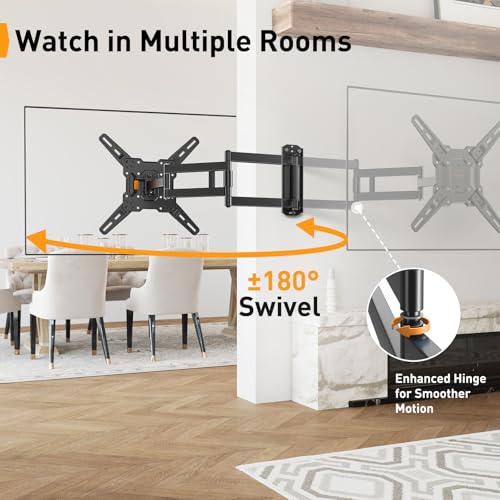 Perlegear Long Arm TV Wall Mount for 32-65″ TVs, 37.4” Long Extension Corner TV Mount, Max VESA 400x400mm, Articulating Arms Full Motion Wall Mount Bracket with Swivel and Tilt, Holds up to 110 lbs