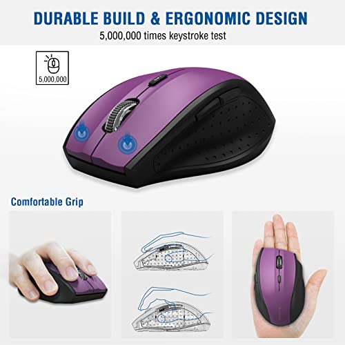 Image of E-YOOSO Wireless Mouse, Computer Mouse 18 Months Battery Life Cordless Mouse, 5-Level 2400 DPI, 6 Button Ergo Wireless Mice, 2.4G Portable USB Wireless Mouse for Laptop, Mac, Chromebook, PC(Purple)