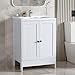 VINGLI Bathroom Vanity with Ceramic Sink, 24 Inch White Bathroom Sink Cabinet Combo, Restroom Basin Cabinet with 2 Doors,Modern Lavatory Laundry Room Freestanding Organizer w/4-Tier-Hidden Storage
