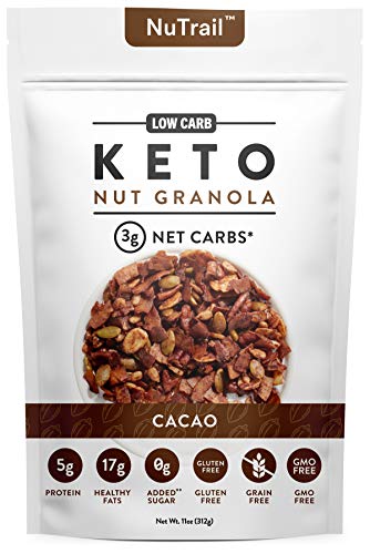 NuTrail™ - Keto Cacao Nut Granola Healthy Breakfast Cereal - Low Carb Snacks & Food - 3g Net Carbs - Almonds, Pecans, Coconut and more (11 oz) (1 Count)