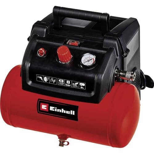 Einhell Compresor TC-AC 190/6/8 OF Set (1200 W, máx. 8 bar, depósito de 6 L, potencia de aspiración de 190 l/min, velocidad del motor 18000 min^-1, regulador de presión, manómetro, sin aceite)
