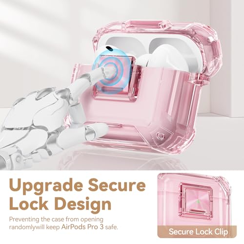 Image of for AirPods Pro 3 Case with Safety Lock,Clear Case Soft TPU Shock-Proof Protective Cover with Cute Bling Keychain and Cleaner kit for Women Girls-Clear Pink
