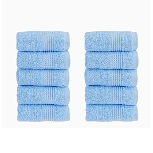 HALLEY Turkish Cotton Towels (Pack of 10) Washcloths Super Soft Highly Absorbent 100% Cotton Fingertip Towels for Bathroom and Kitchen for Mother’s Day (Powder Blue)