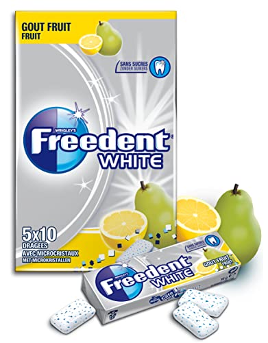 FREEDENT WHITE - Chewing Gum Sans Sucre - Goût Fruit - 25 Paquets de 10 Dragées - 70g