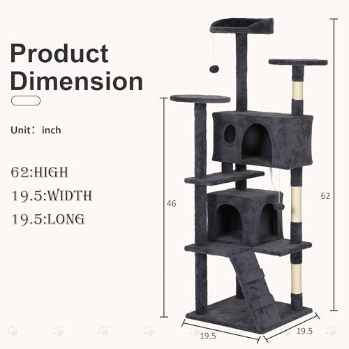 Torre para gatos 62 pulgadas vertical gris oscuro miniatura 7