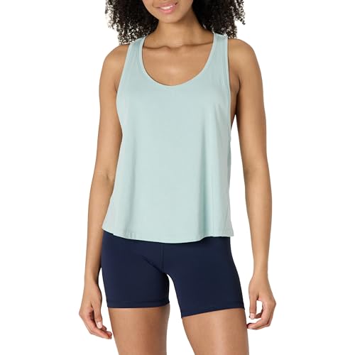 Amazon Essentials Damen Active Soft Cotton Leichtes Yoga-Workout-Tanktop mit Weitem Armausschnitt und Racerback, Relaxed Fit, Hellblau, M Amazon Essentials Damen Active Soft Cotton Leichtes Yoga-Workout-Tanktop mit Weitem Armausschnitt und Racerback, Relaxed Fit, Hellblau, M