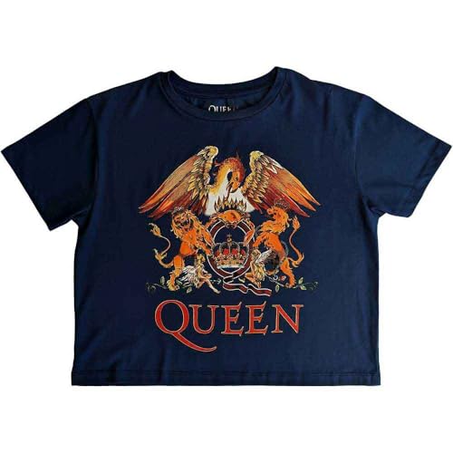 Rock Off officially licensed products Queen Crop Top T Shirt Classic Crest Band Logo Nouveau Officiel Femme Denim Size XL
