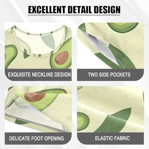 ALAZA Avocado Green Leaf Pajamas Set Short Sleeve Cotton Sleepwear Summer Pjs 2 Piece 5-14Y4