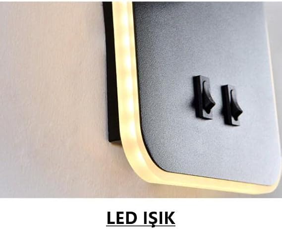 Tuvalu Siyah LED Duvar Apliği | 13W | 3200K Gün Işığı | Çift Anahtarlı – Çift Kademe Yanma | 930 Lümen | 220V | Yatak Başı Okuma Apliği | IP20 | 10x18x3 cm Modern Minimal İç Mekân Aydınlatma [Enerji Sınıfı G]