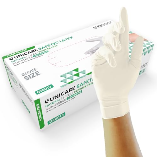 Unigloves Unicare Latex GS0015 Examination - Multipurpose, Powder Free Disposable Gloves, Box of 100 Gloves, Natural, Extra Large