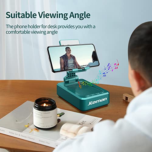 Jteman Cell Phone Stand,Angle Adjustable Phone Holder With Wireless Bluetooth Speakers,Strong Pedestal Phone Stand For Desk,Hd Sound And Bass Bluetooth Speaker Compatible With All Mobile Phones(Green) #TOP3
