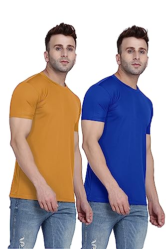 Image of TQH Men Dri Fit Polyester Half Sleeve Round Neck Multicolor t Shirts - Combo Set of 2