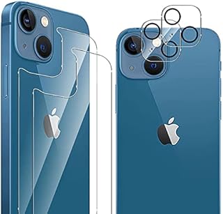 ELYCO Compatible with iPhone 13 mini Back Screen Protector 5.4 inch 2 Pack Tempered Glass+2 Pack Camera Lens Protector,[Bubble-Free][9H Hardness][Anti-Scratch] Back Tempered Glass Film